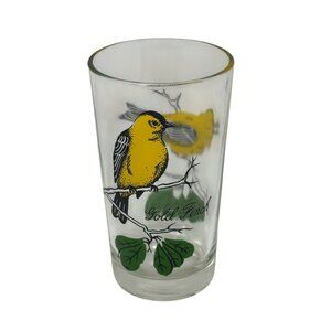 VTG Peanut Butter Glass Tumbler Gold Finch Bird 3"x5" Juice Drinking Glass Retro